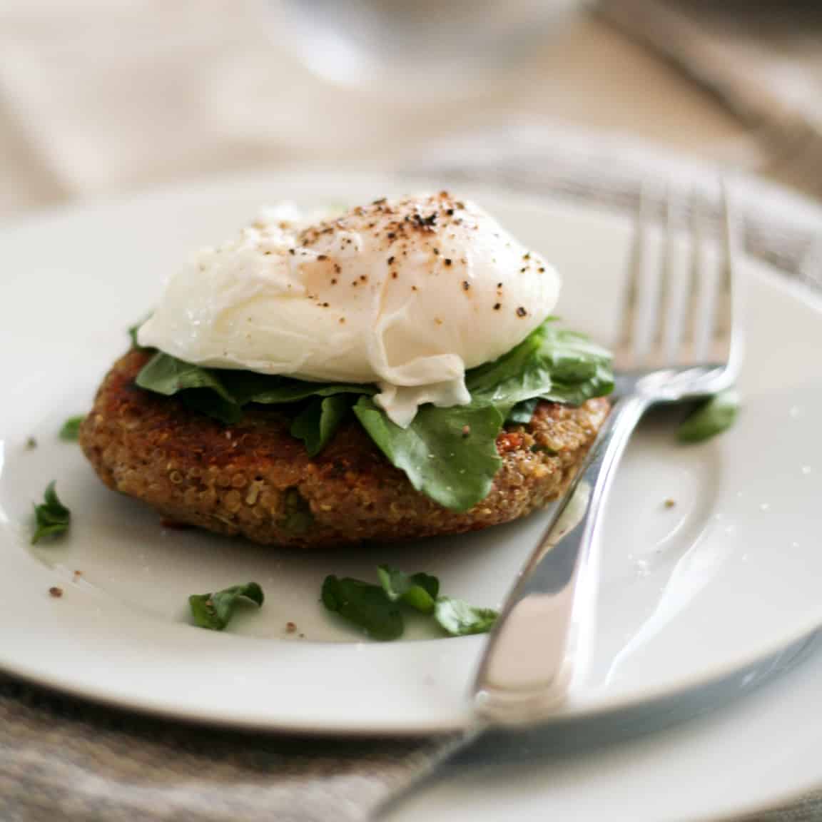 Quinoa Cakes and Poached Egg