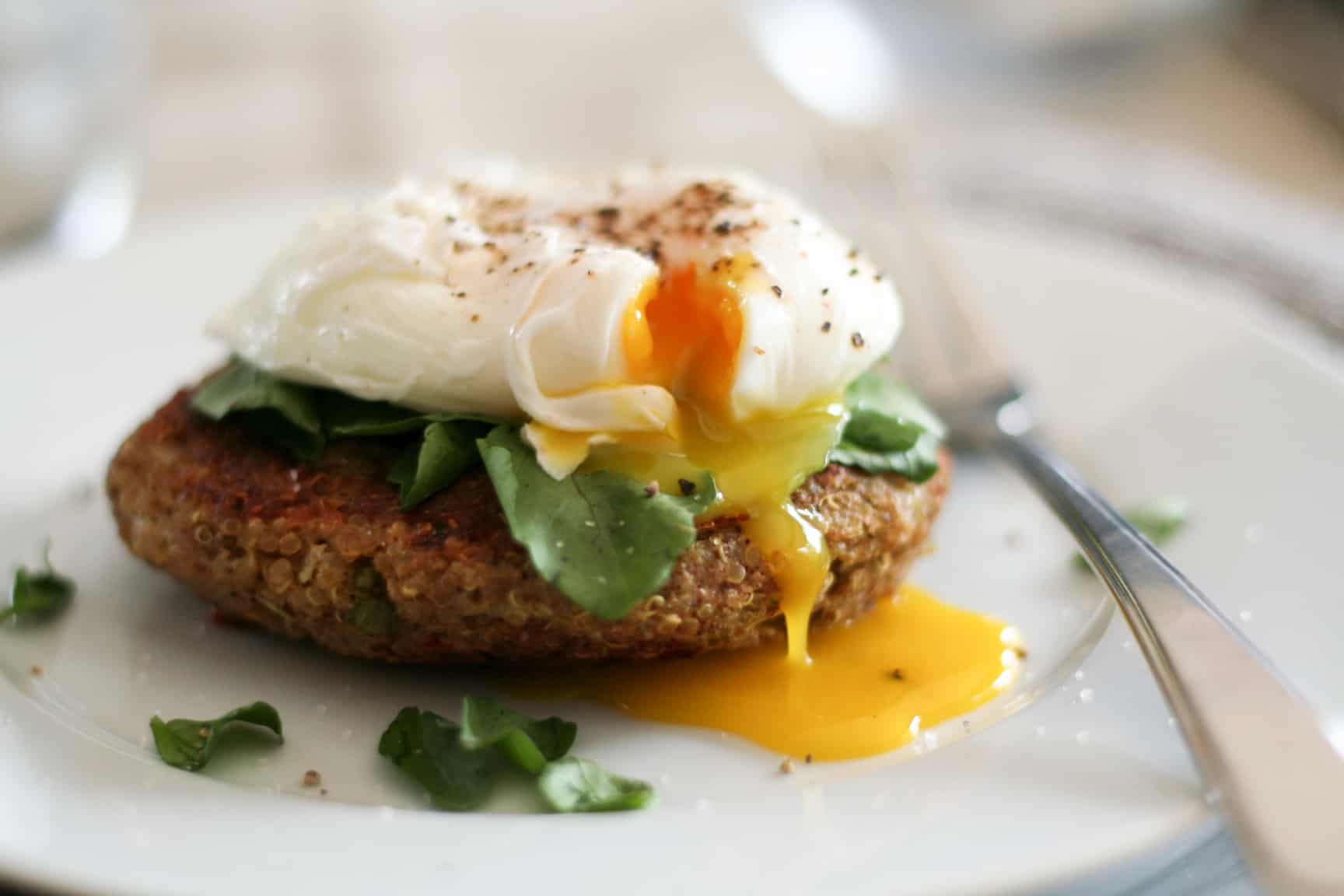 Quinoa Cakes and Poached Egg