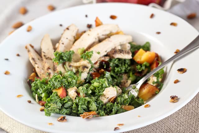 Kale Chicken and Peaches Salad