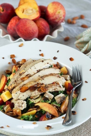 Kale Chicken and Peaches Salad
