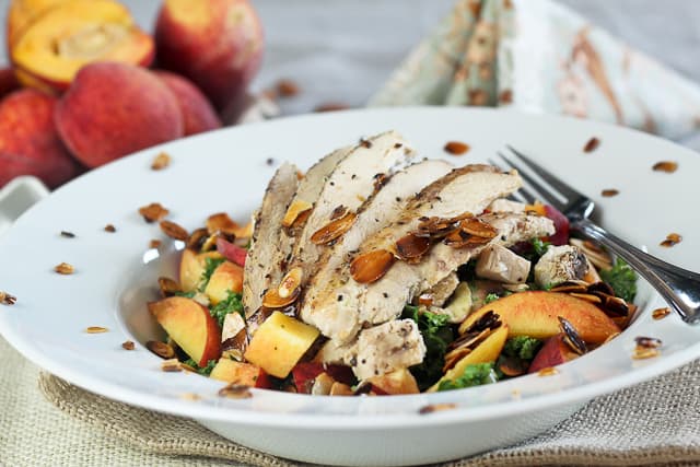 Kale Chicken and Peaches Salad