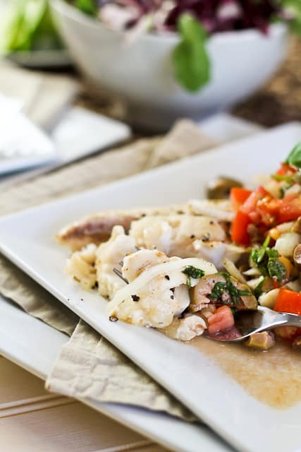 Poached Freshwater Bass with Tomato and Green Olive Salsa | by Sonia! The Healthy Foodie