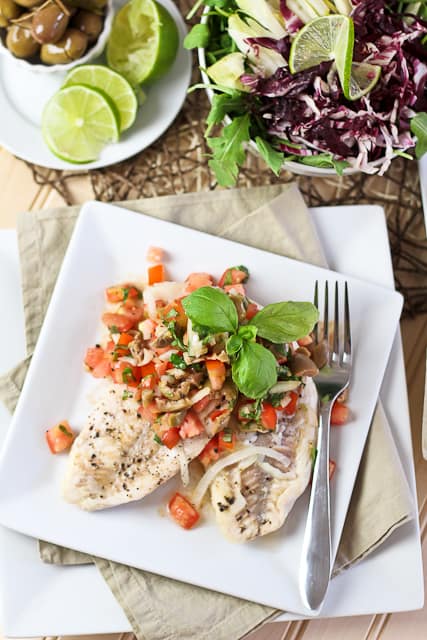 Poached Freshwater Bass with Tomato and Green Olive Salsa | by Sonia! The Healthy Foodie