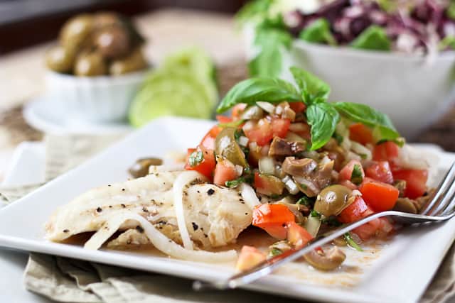 Poached Freshwater Bass with Tomato and Green Olive Salsa | by Sonia! The Healthy Foodie