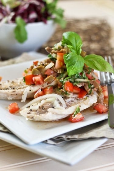 Poached Freshwater Bass with Tomato and Green Olive Salsa | by Sonia! The Healthy Foodie