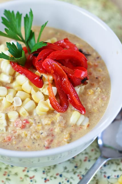 Roasted Bell Pepper and Raw Corn Chowder | by Sonia! The Healthy Foodie