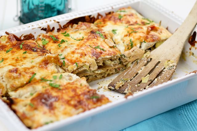 Cheesy Chicken and Artichoke Lasagna • The Healthy Foodie