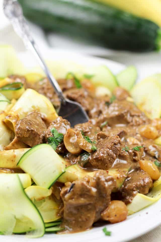 Lean Beef Stroganoff on Zucchini Ribbons | by Sonia! The Healthy Foodie