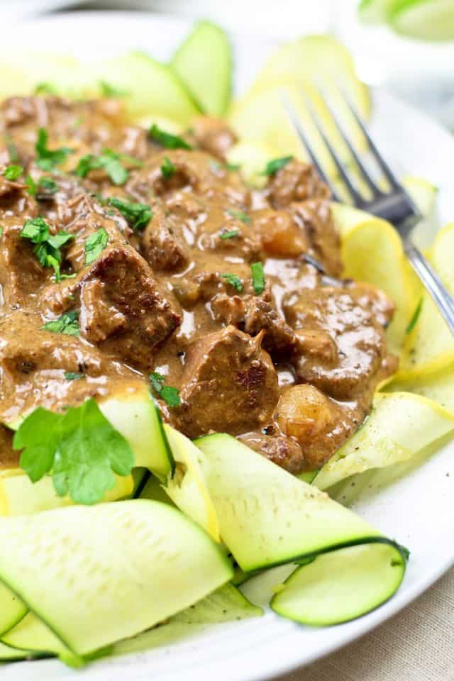 Lean Beef Stroganoff on Zucchini Ribbons | by Sonia! The Healthy Foodie