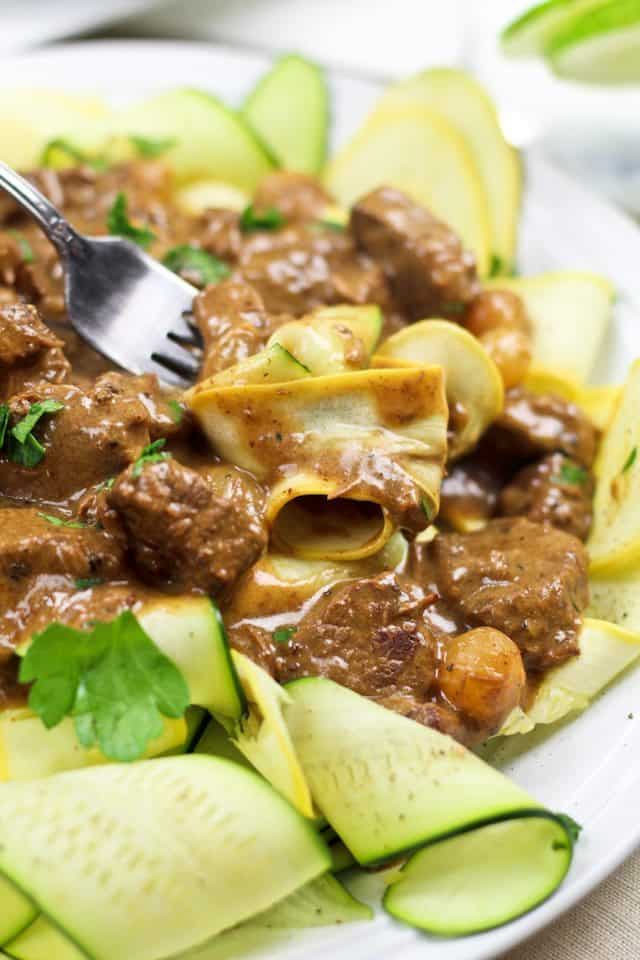 Lean Beef Stroganoff on Zucchini Ribbons | by Sonia! The Healthy Foodie