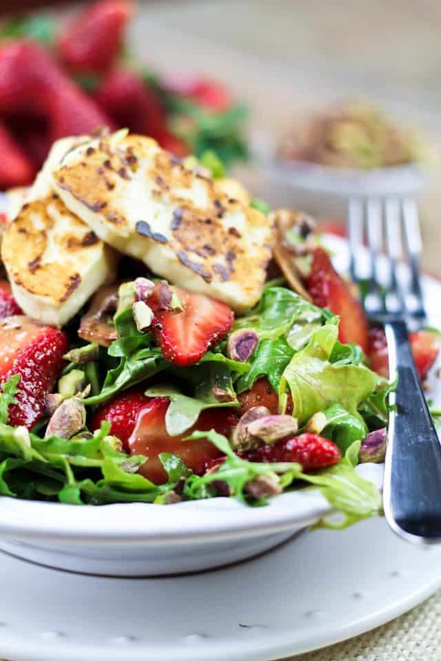 Strawberry Arugula and Grilled Halloumi Salad | by Sonia! The Healthy Foodie