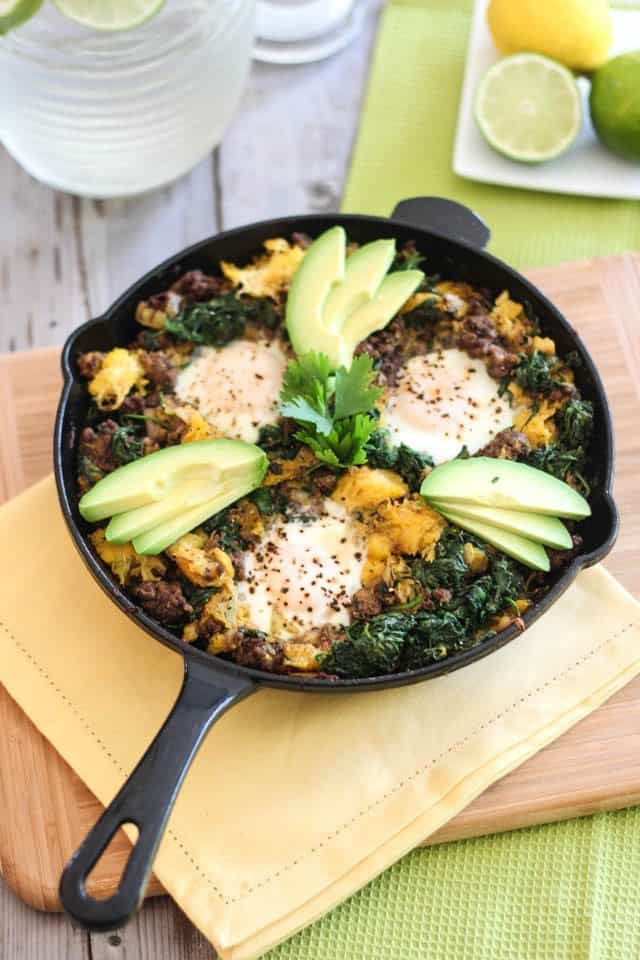 Ground Beef Butternut Squash Breakfast Skillet | thehealthyfoodie.com