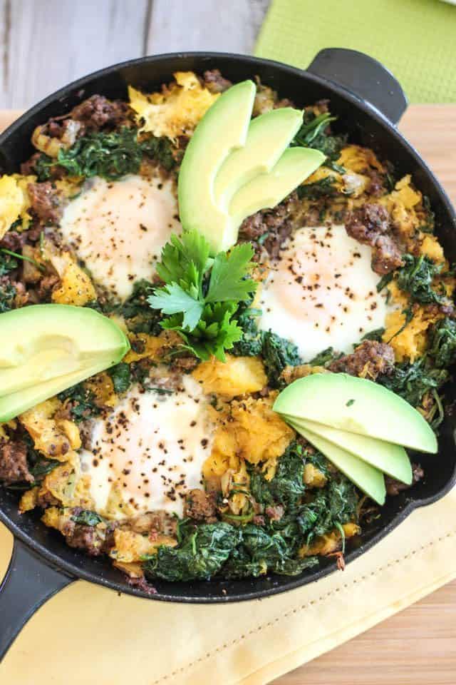 A warm and comforting mixture of ground beef, butternut squash, spinach, eggs and avocado. A surefire way to start, or end, your day right!