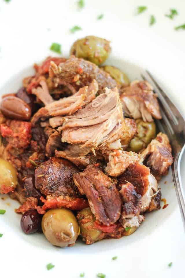 Tomato Olive Braised Pork Shoulder | thehealthyfoodie.com