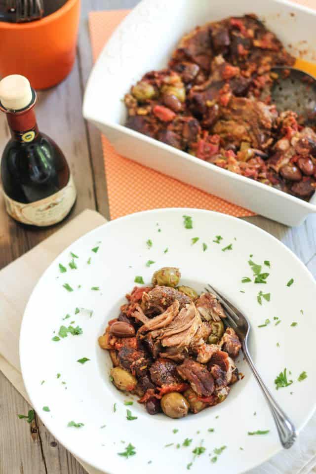 Tomato Olive Braised Pork Shoulder | thehealthyfoodie.com