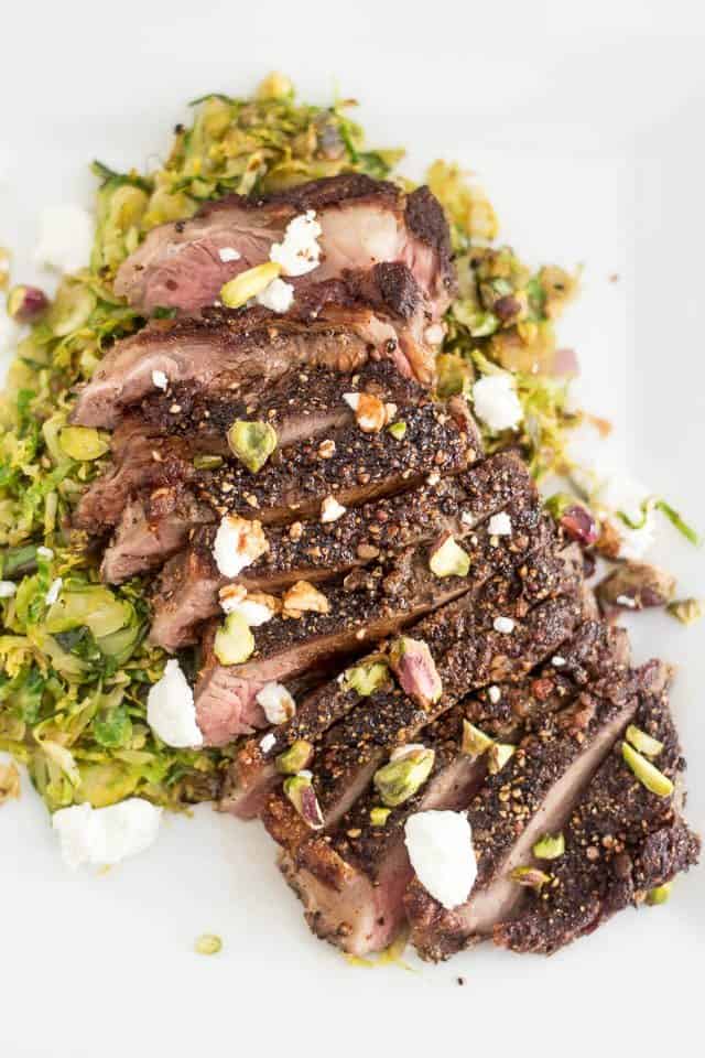 Strip Steak over Shaved Brussels Sprouts | by Sonia! The Healthy Foodie