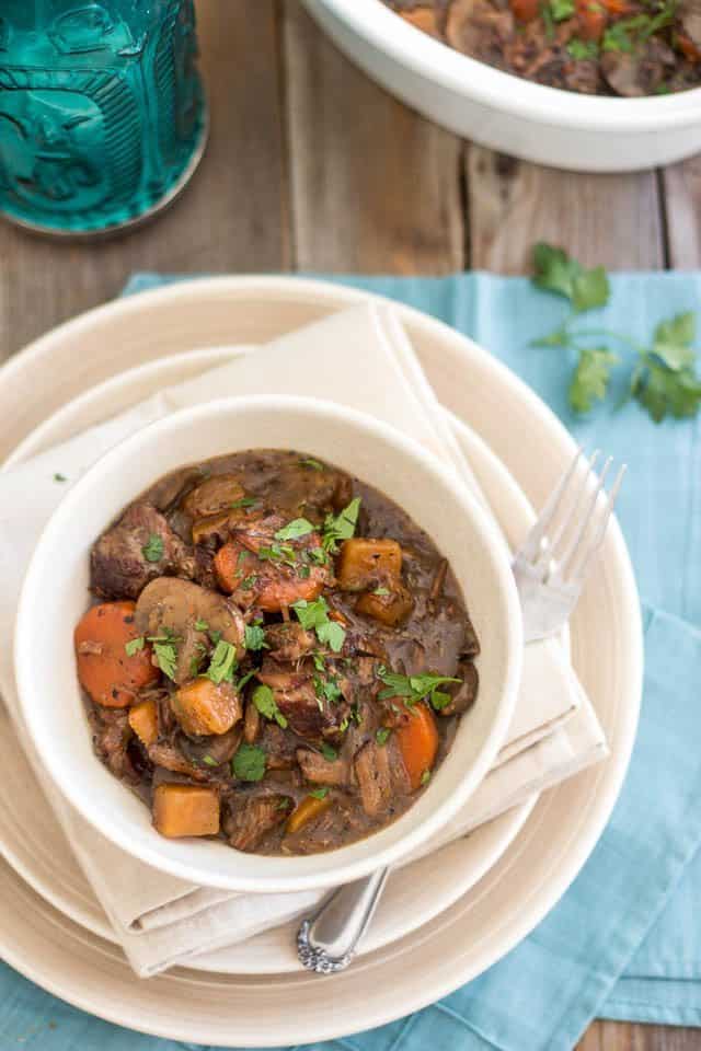Slow Cooker Squeaky Clean Boeuf Bourgignon | www.thehealthyfoodie.com