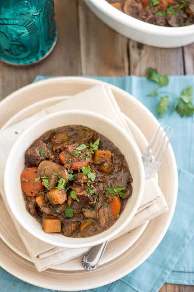 Squeaky Clean Slow Cooker Beef Bourgignon | thehealthyfoodie.com