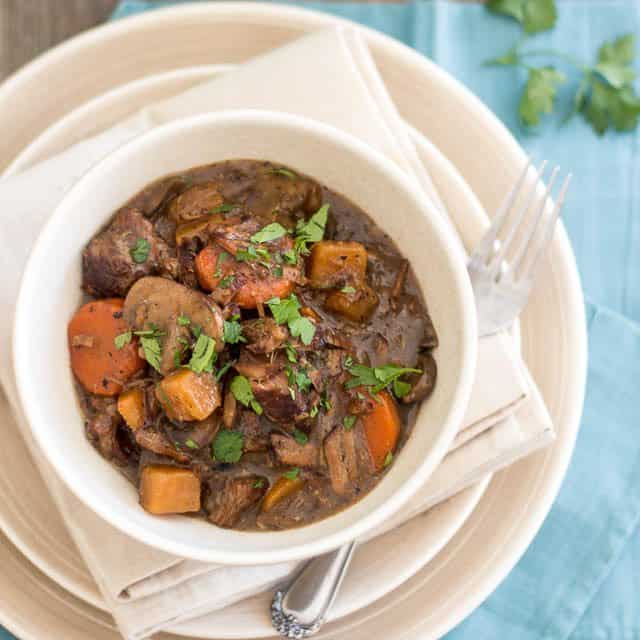 Squeaky Clean Slow Cooker Beef Bourguignon • The Healthy Foodie