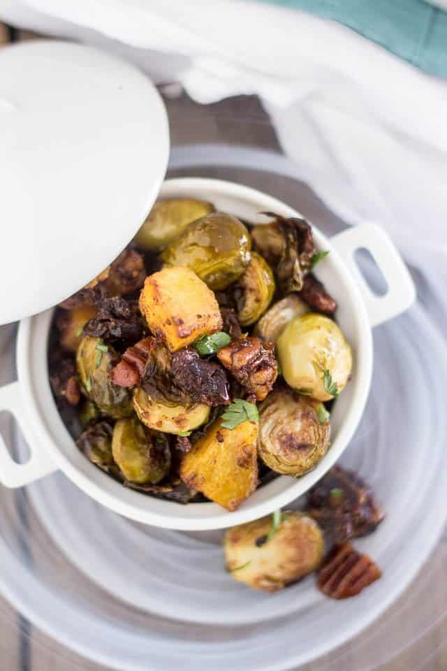 Roasted Brussels Sprouts and Acorn Squash | www.theheatlhyfoodie.com