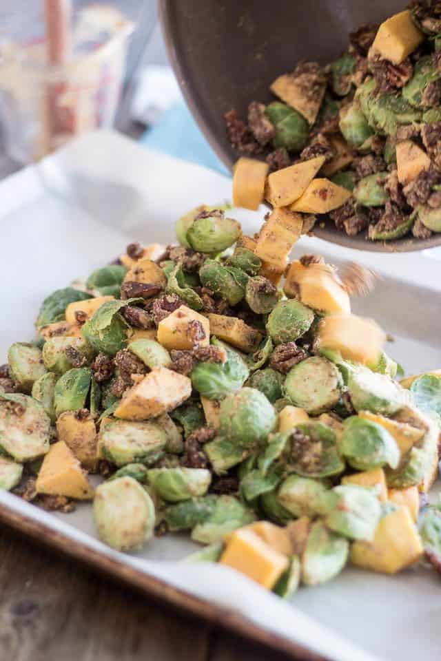 Roasted Brussels Sprouts and Acorn Squash | www.theheatlhyfoodie.com