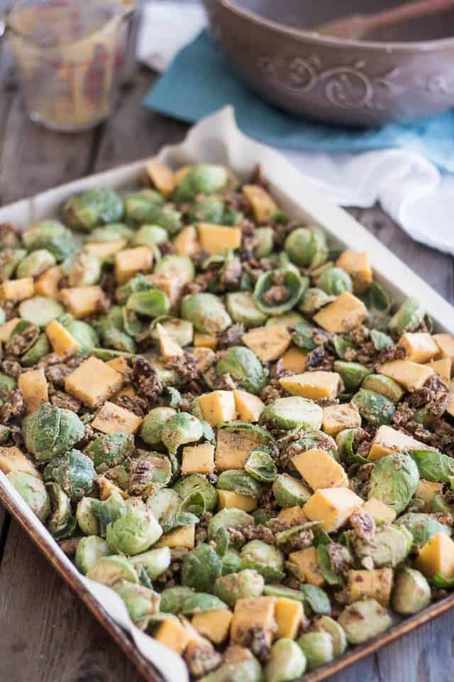 Roasted Brussels Sprouts and Acorn Squash | www.theheatlhyfoodie.com