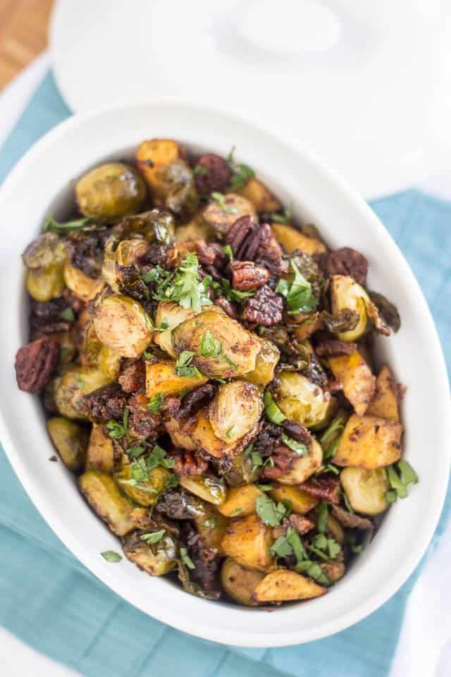 Roasted Brussels Sprouts and Acorn Squash | www.theheatlhyfoodie.com