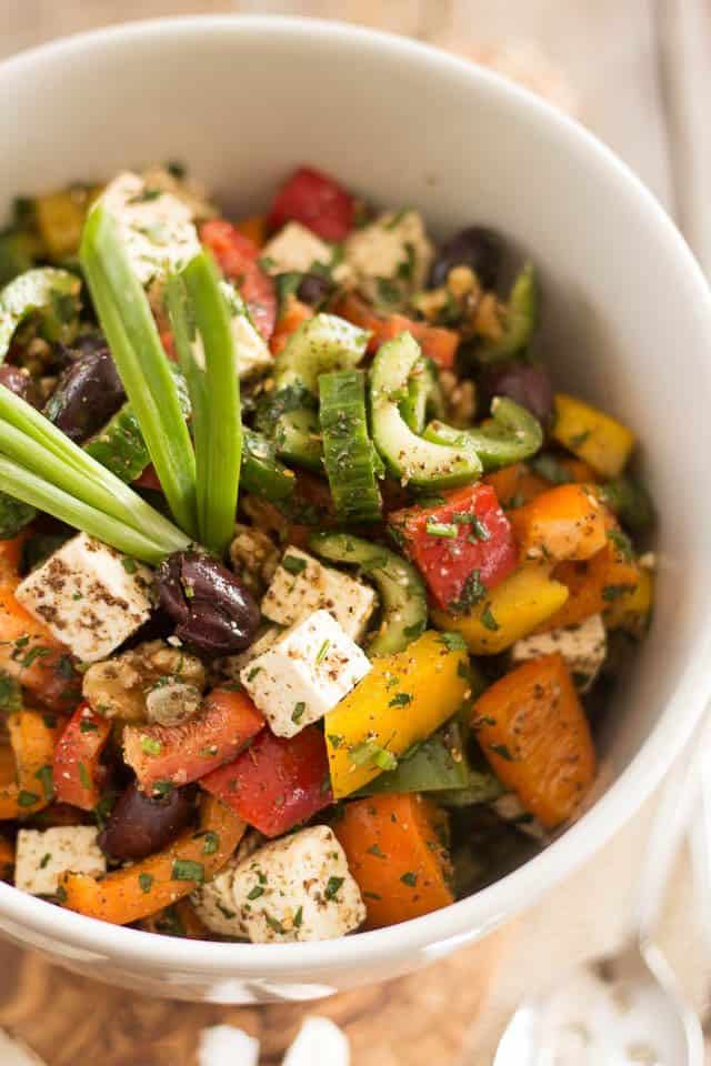Greek Style Bell Pepper Salad | thehealthyfoodie.com