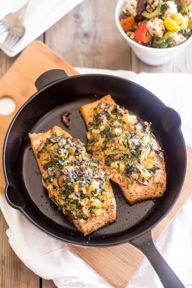 Shrimp and Spinach Stuffed Salmon | thehealthyfoodie.com