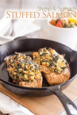 Shrimp and Spinach Stuffed Salmon | thehealthyfoodie.com