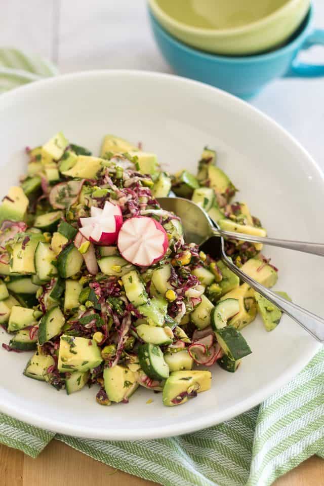 Avocado Cucumber Pistachio Salad | thehealthyfoodie.com