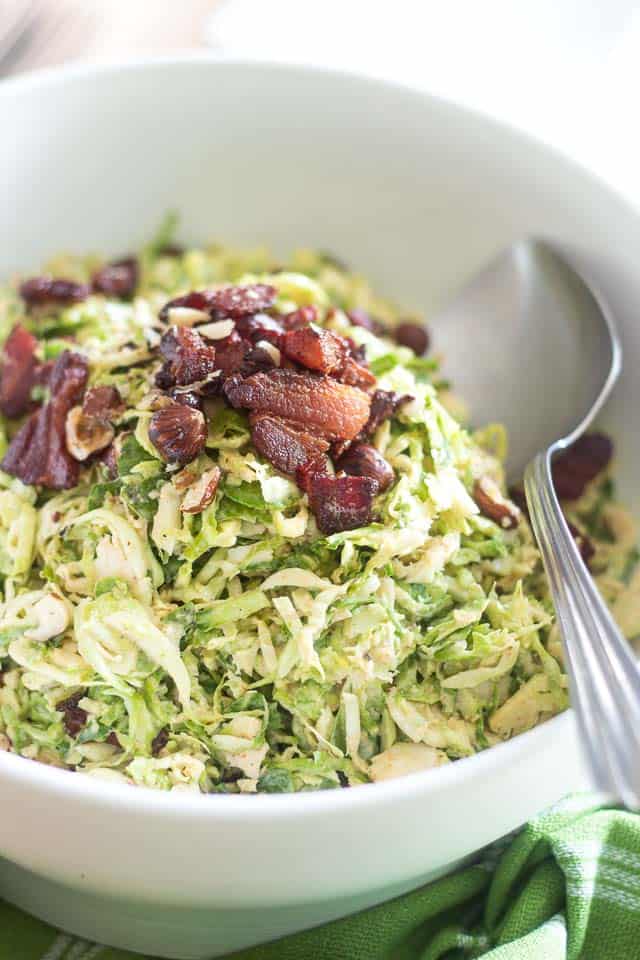 Creamy Brussels Sprouts and Smokey Bacon Salad | thehealthyfoodie.com