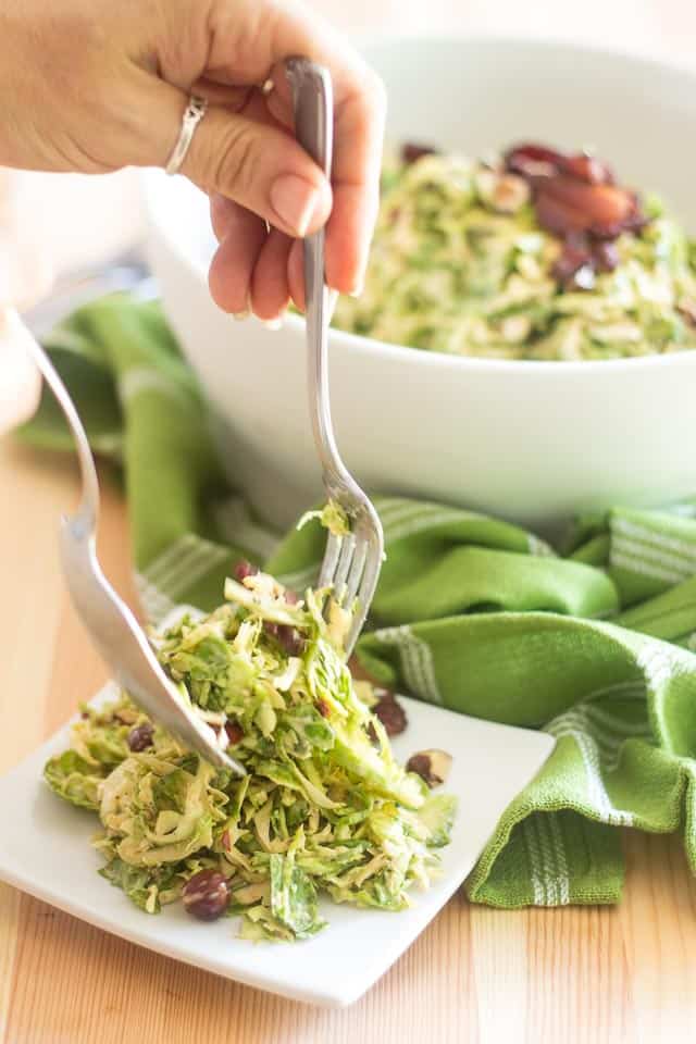 Creamy Brussels Sprouts and Smokey Bacon Salad | thehealthyfoodie.com