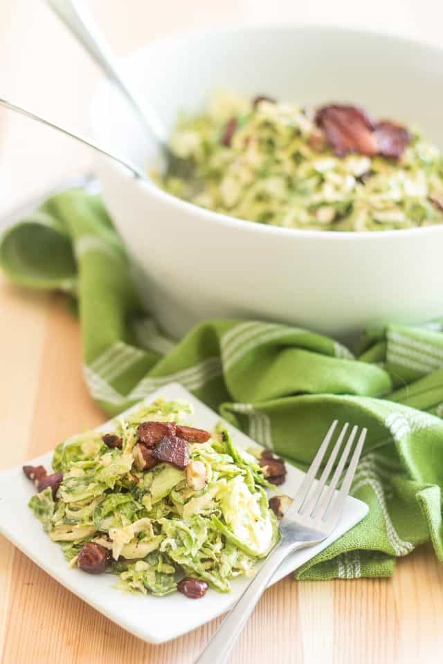 Creamy Brussels Sprouts and Smokey Bacon Salad | thehealthyfoodie.com
