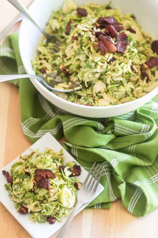 Creamy Brussels Sprouts and Smokey Bacon Salad | thehealthyfoodie.com