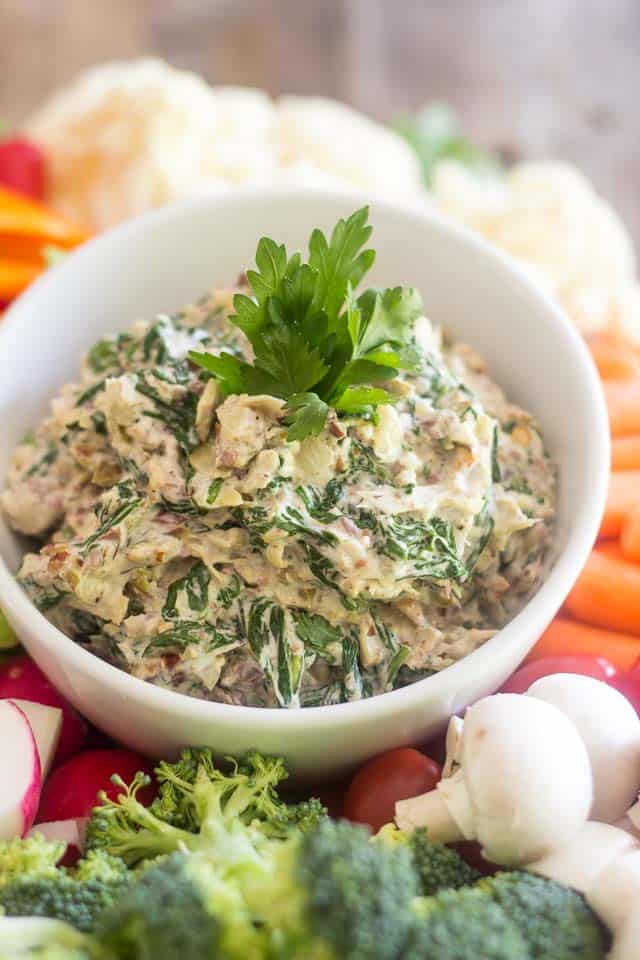 Olive Artichoke and Spinach Dip | thehealthyfoodie.com