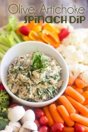 Not only is this Olive Artichoke and Spinach Dip super tasty but it's also chock-full of wholesome ingredients. Guaranteed to be a crowd pleaser!