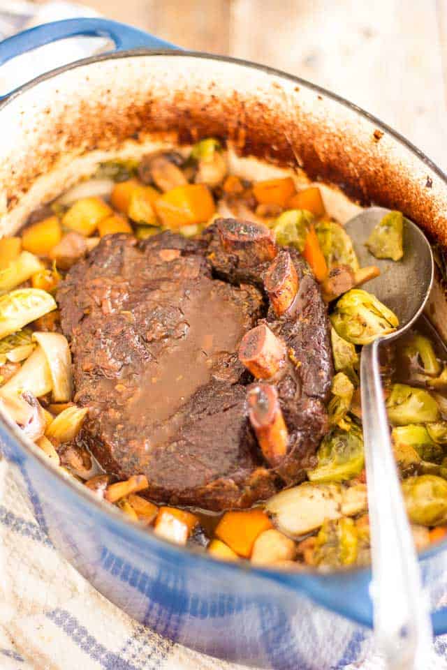 Maple Balsamic Braised Cross Rib Roast | thehealthyfoodie.com