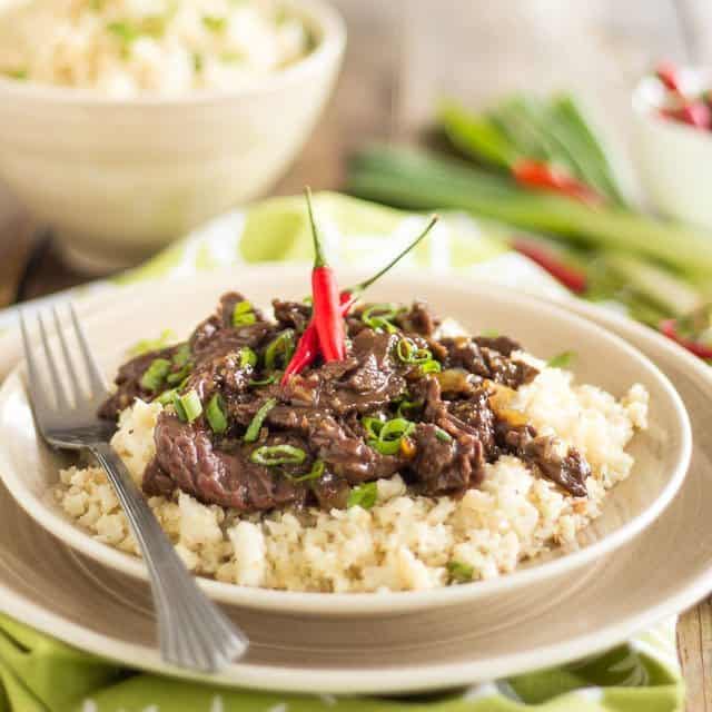 mongolian beef over cauliflower rice