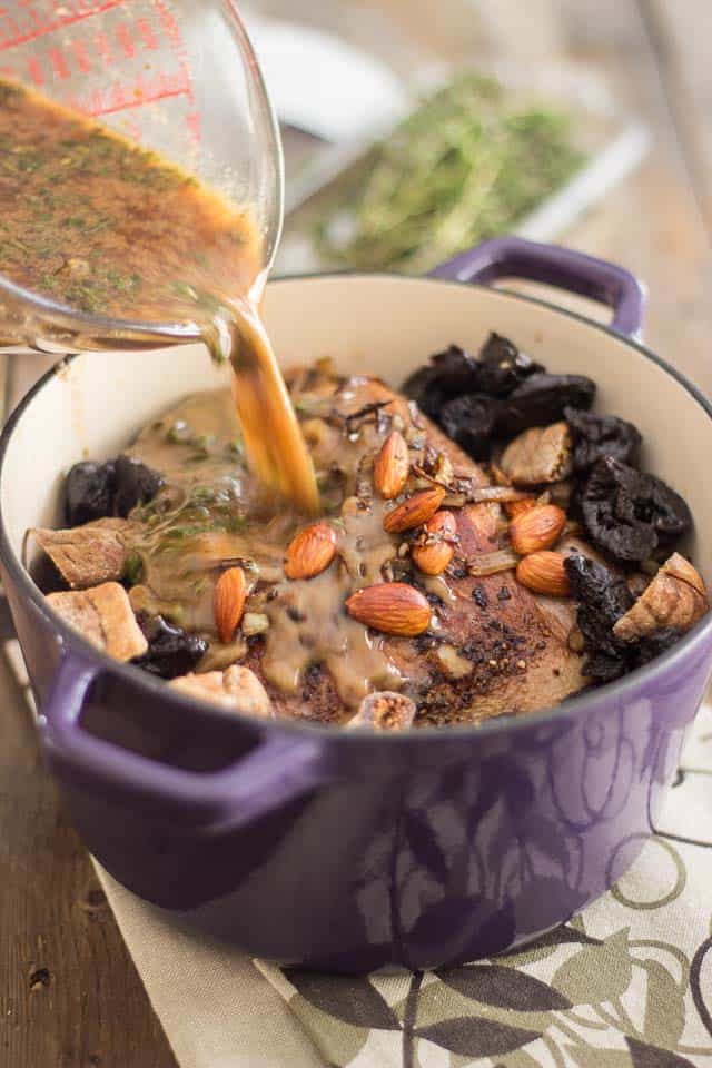 Braised Leg of Lamb with Dried Prunes and Toasted Almonds | thehealthyfoodie.com