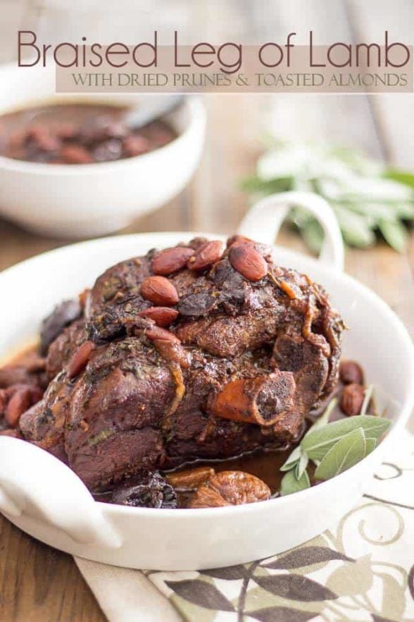Braised Leg of Lamb with Dried Prunes and Toasted Almonds