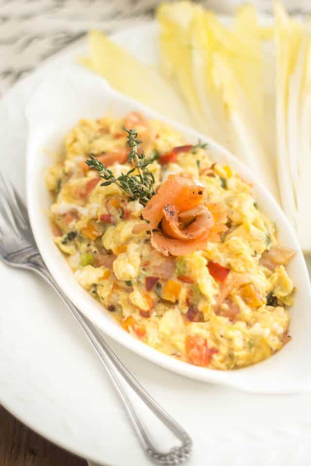 Creamy Scrambled Eggs with Smoked Salmon | thehealthyfoodie.con