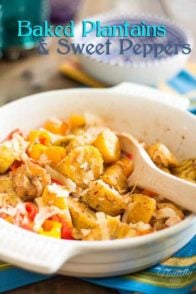 This very tropical Baked Plantains and Sweet Peppers dish will instantly transport you to a land of sandy beaches and turquoise oceans.