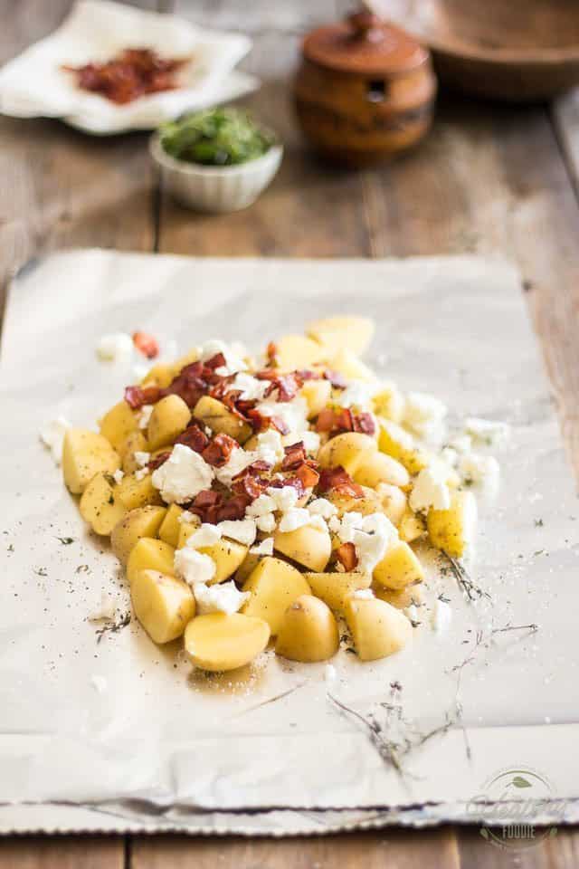 Warm Potato Salad with Goat Cheese and Bacon | thehealthyfoodie,com