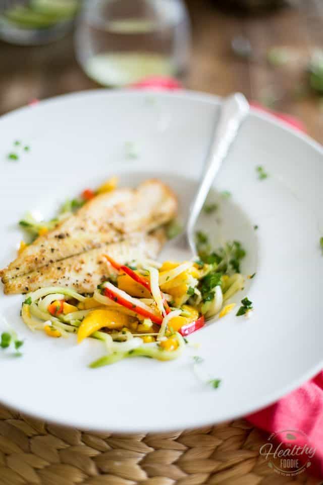 Fillet of Sole over Mango and Chayote Salad | thehealthyfoodie.com