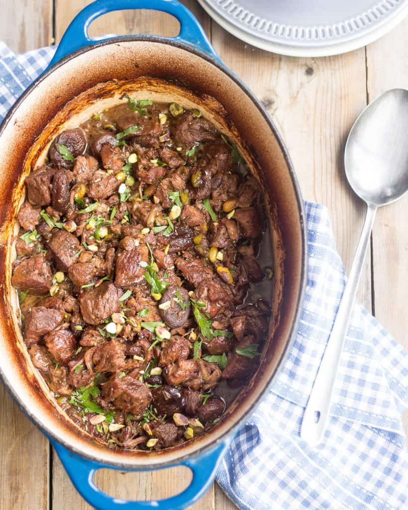 Apricot Pistachio Lamb Stew | thehealthyfoodie.com