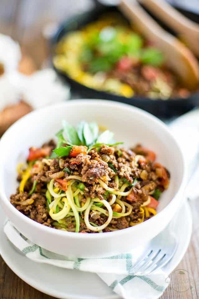 Ground Beef over Zoodles | thehealthyfoodie.com