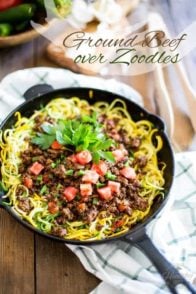 This simple and super tasty Ground Beef over Zoodles dish is a quick, easy and much healthier alternative to pasta.