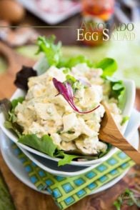 Hard boiled eggs and avocados are brilliantly brought together by yogurt and sour cream in this easy and delicious Avocado Egg Salad. Enjoy it as is or turn it into a nutritious sandwich!