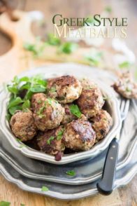 Loaded with tasty pieces of chopped kalamata olives and crumbled feta cheese, these Greek Style Meatballs are so seriously yummy, you won't be able to stop popping them!